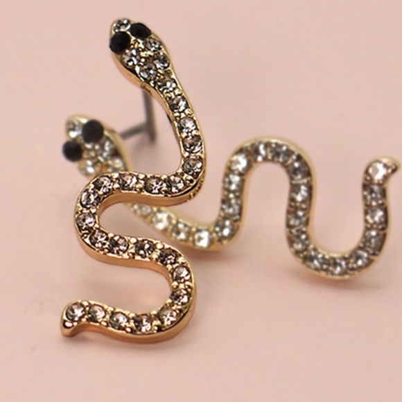 Rhinestone Snake Stud Earrings - Picture 2 of 5